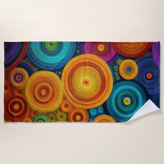 Colourful Spiral Abstract Pattern Geometric Swirl Beach Towel (Front)
