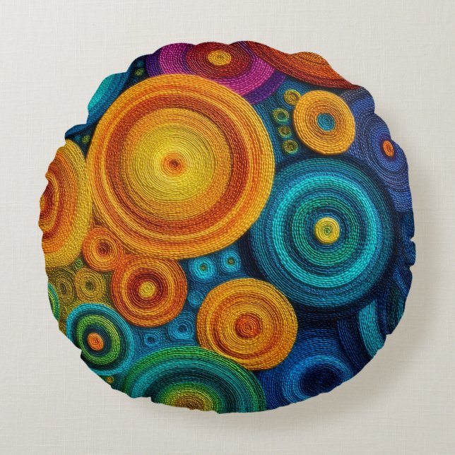 Colourful Spiral Abstract Pattern Geometric Swirl Round Cushion (Front)
