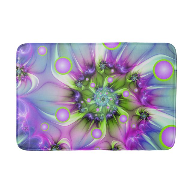 Colourful Spiral Round Shapes Abstract Fractal Art Bath Mat (Front)