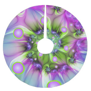 Colourful Spiral Round Shapes Abstract Fractal Art Brushed Polyester Tree Skirt
