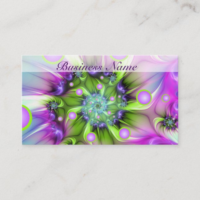 Colourful Spiral Round Shapes Abstract Fractal Art Business Card (Front)