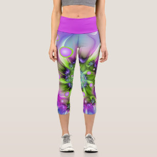 Colourful Spiral Round Shapes Abstract Fractal Art Capri Leggings