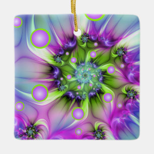 Colourful Spiral Round Shapes Abstract Fractal Art Ceramic Ornament