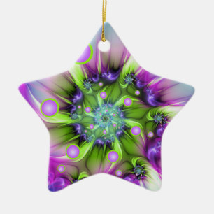 Colourful Spiral Round Shapes Abstract Fractal Art Ceramic Tree Decoration