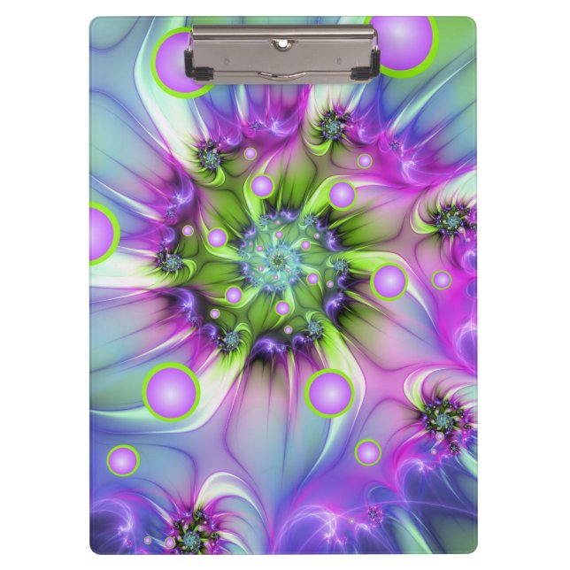 Colourful Spiral Round Shapes Abstract Fractal Art Clipboard (Front)