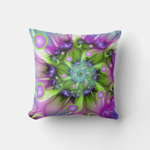 Colourful Spiral Round Shapes Abstract Fractal Art Cushion