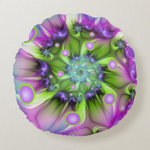 Colourful Spiral Round Shapes Abstract Fractal Art Cushion