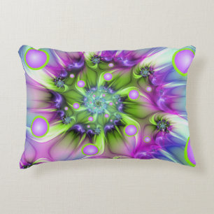Colourful Spiral Round Shapes Abstract Fractal Art Decorative Cushion