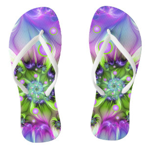 Colourful Spiral Round Shapes Abstract Fractal Art Flip Flops
