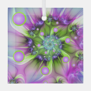Colourful Spiral Round Shapes Abstract Fractal Art Glass Tree Decoration