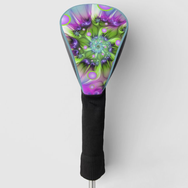 Colourful Spiral Round Shapes Abstract Fractal Art Golf Head Cover (Front)
