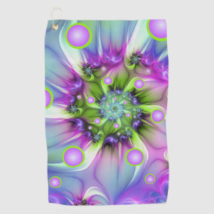 Colourful Spiral Round Shapes Abstract Fractal Art Golf Towel