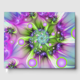 Colourful Spiral Round Shapes Abstract Fractal Art Guest Book