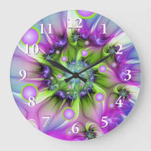 Colourful Spiral Round Shapes Abstract Fractal Art Large Clock