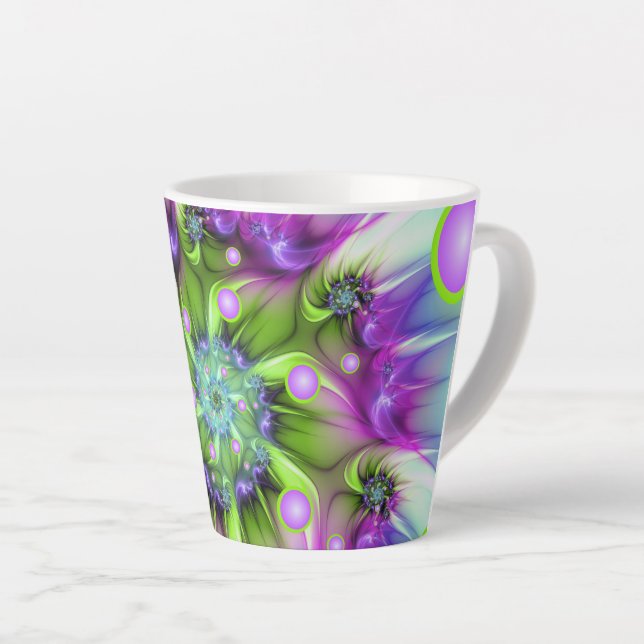 Colourful Spiral Round Shapes Abstract Fractal Art Latte Mug (Right Angle)