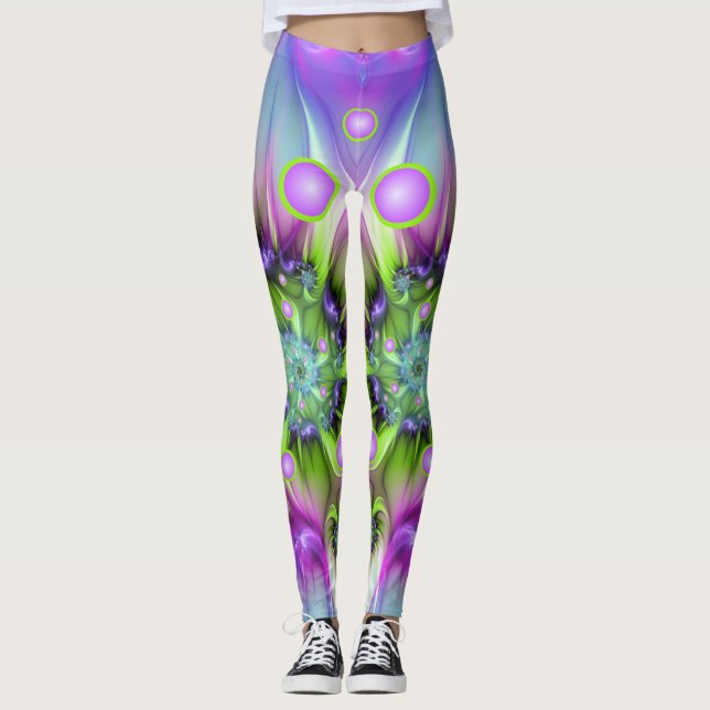 Colourful Spiral Round Shapes Abstract Fractal Art Leggings (Front)