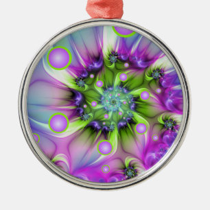 Colourful Spiral Round Shapes Abstract Fractal Art Metal Tree Decoration