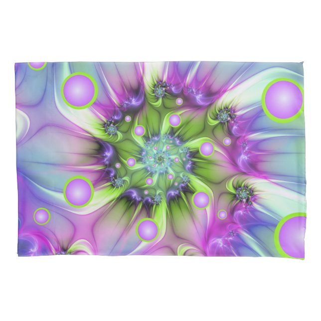 Colourful Spiral Round Shapes Abstract Fractal Art Pillowcase (Front)