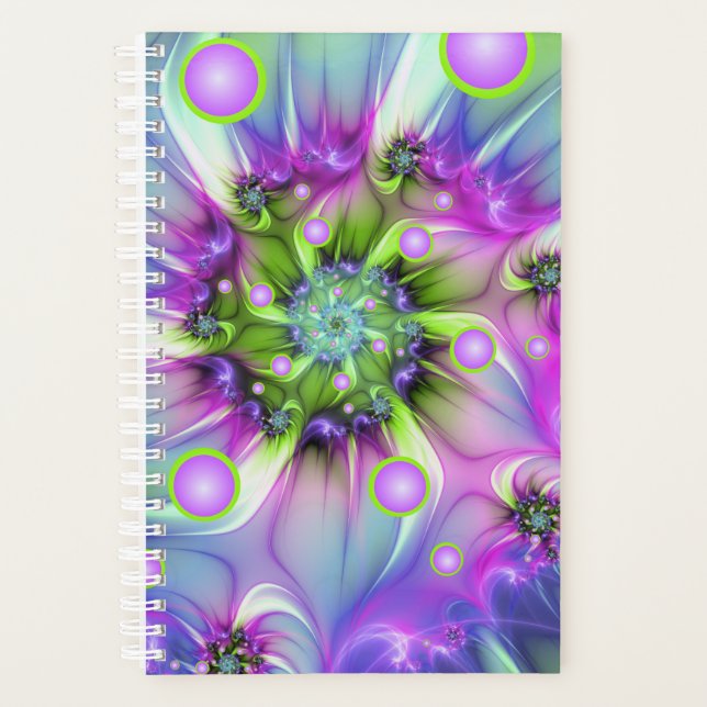 Colourful Spiral Round Shapes Abstract Fractal Art Planner (Front)