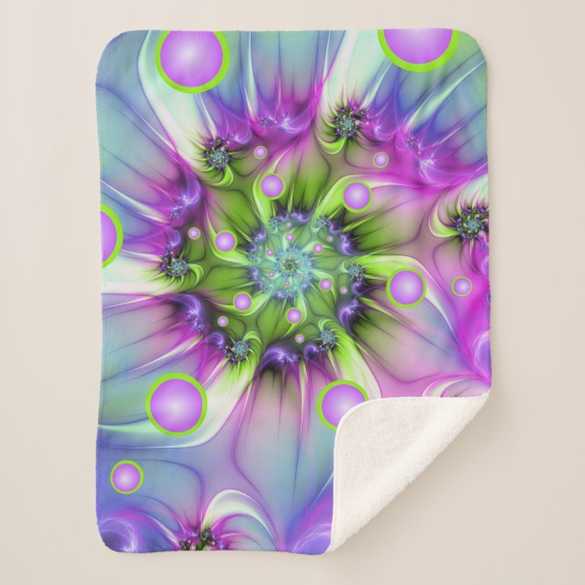 Colourful Spiral Round Shapes Abstract Fractal Art Sherpa Blanket (Front)