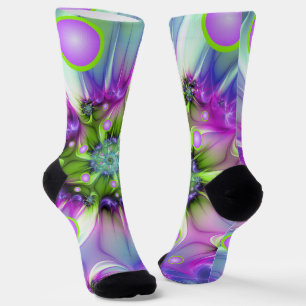 Colourful Spiral Round Shapes Abstract Fractal Art Socks