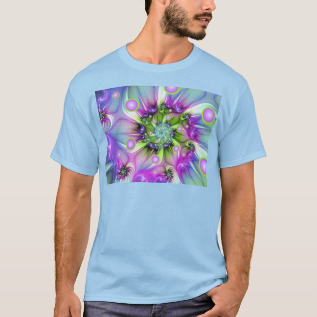 Colourful Spiral Round Shapes Abstract Fractal Art T-Shirt (Front)