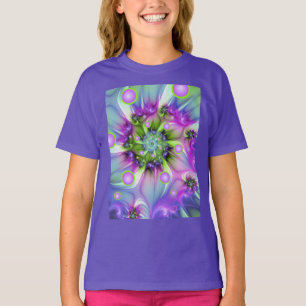 Colourful Spiral Round Shapes Abstract Fractal Art T-Shirt