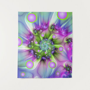Colourful Spiral Round Shapes Abstract Fractal Art Tapestry