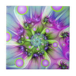 Colourful Spiral Round Shapes Abstract Fractal Art Tile