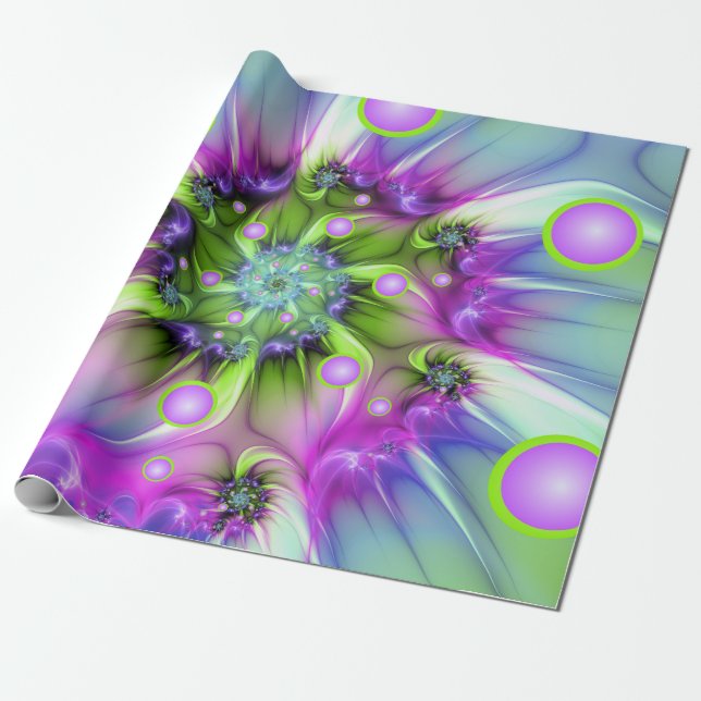 Colourful Spiral Round Shapes Abstract Fractal Art Wrapping Paper (Unrolled)