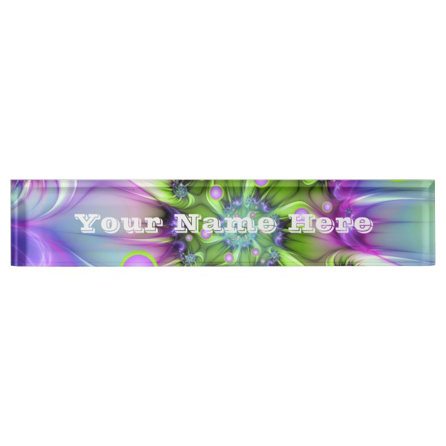 Colourful Spiral Round Shapes Abstract Fractal Tex Nameplate (Front)