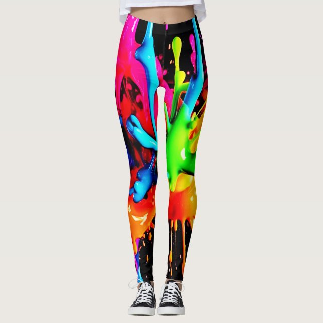 Colourful Splash Abstract Leggings (Front)