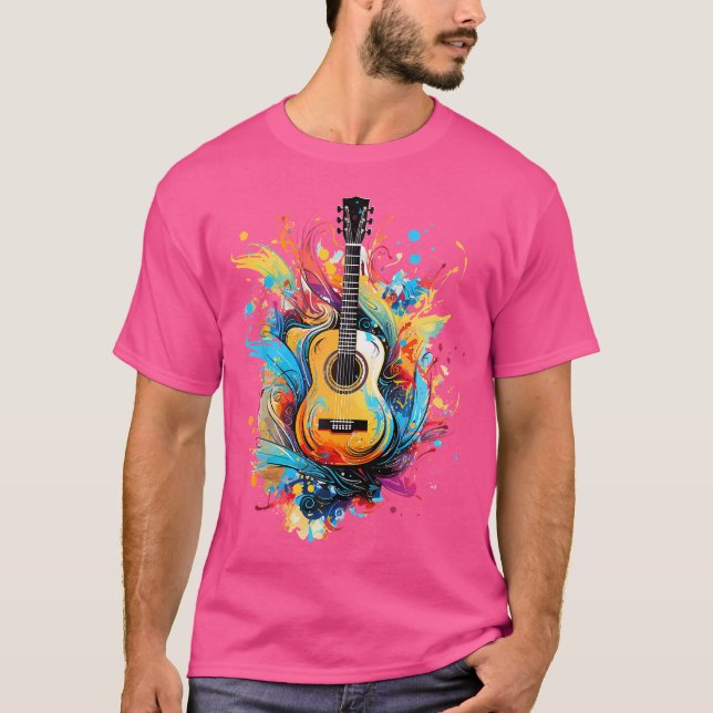 Colourful Splash Art Acoustic Guitar Player Guitar T-Shirt (Front)