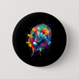 Colourful Splash Art Badminton Player Shuttle Badm 6 Cm Round Badge