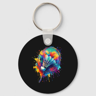 Colourful Splash Art Badminton Player Shuttle Badm Key Ring