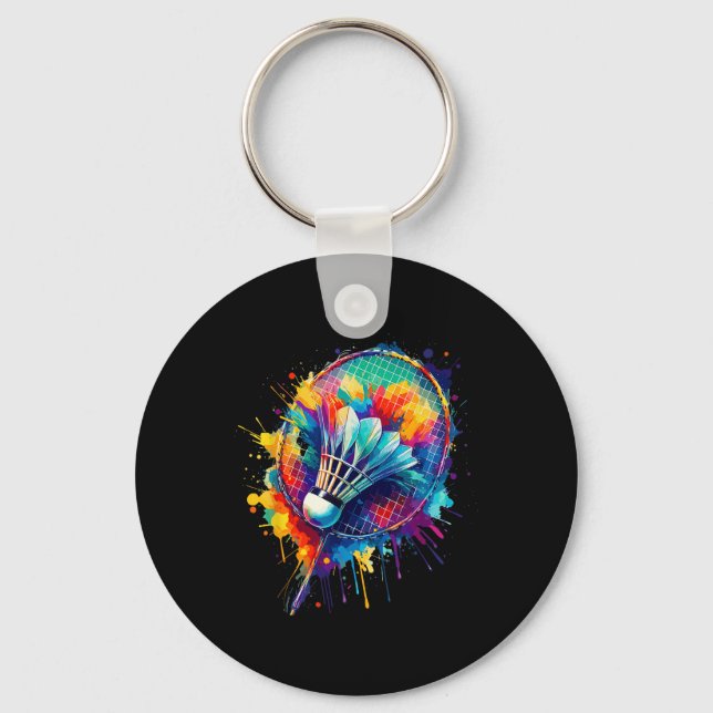Colourful Splash Art Badminton Player Shuttle Badm Key Ring (Front)