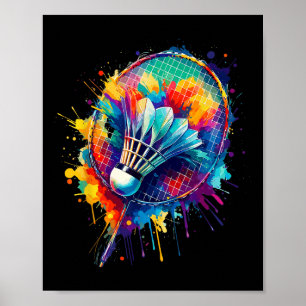 Colourful Splash Art Badminton Player Shuttle Badm Poster