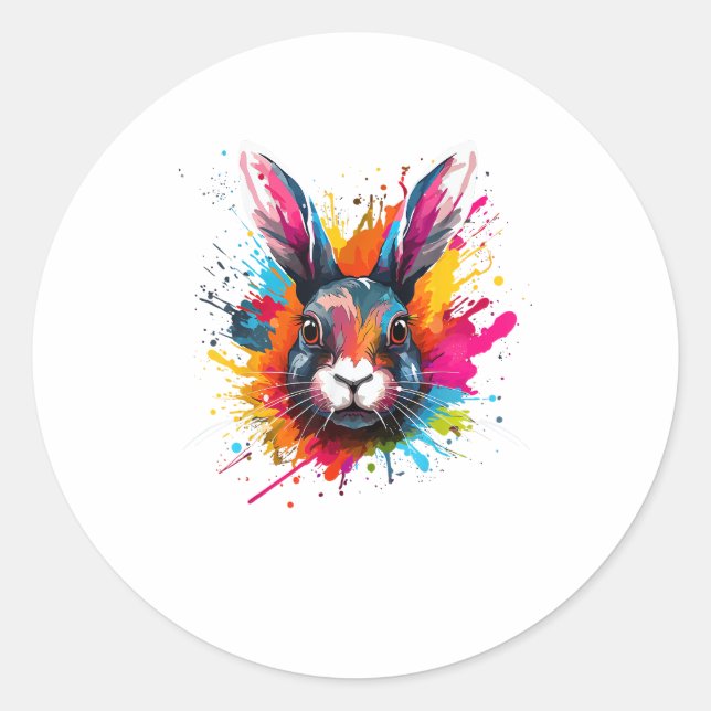 Colourful Splash Art Cute Continental Giant Rabbit Classic Round Sticker (Front)