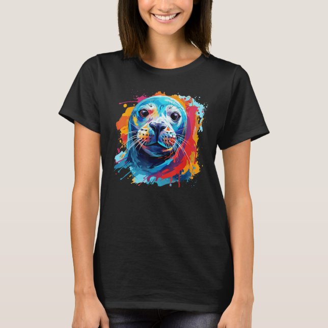 Colourful Splash Art Seal Sea Animal Lover T-Shirt (Front)