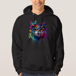 Colourful Splash Art Western Screech Owl Owls Love Hoodie