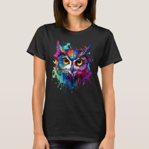 Colourful Splash Art Western Screech Owl Owls Love T-Shirt