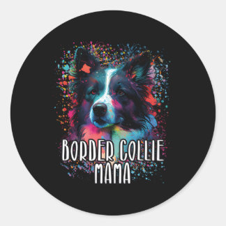 Colourful Splash Border Collie Mama Portrait Puppy Classic Round Sticker