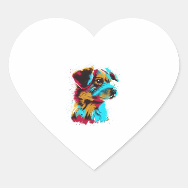 colourful Splash Dog Having a Splashing Good Time  Heart Sticker (Front)