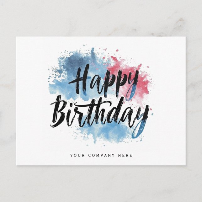 Colourful Splash Happy Birthday Business Postcard (Front)