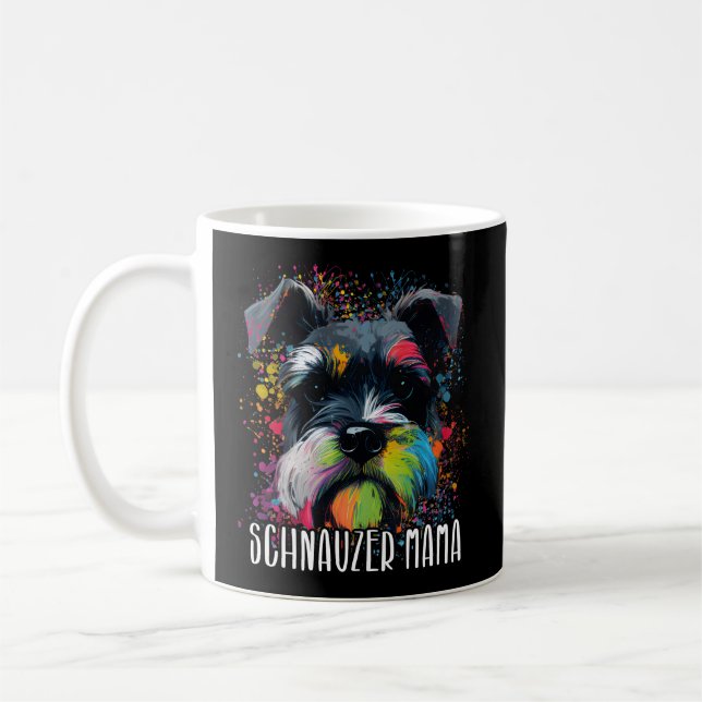Colourful Splash Miniature Schnauzer Mama Portrait Coffee Mug (Left)
