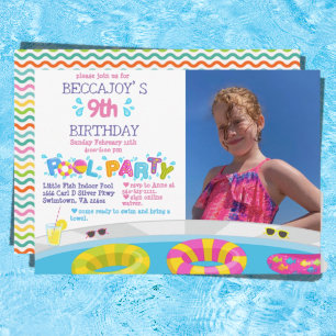 Colourful Splash Pool Birthday Party Photo Invitation