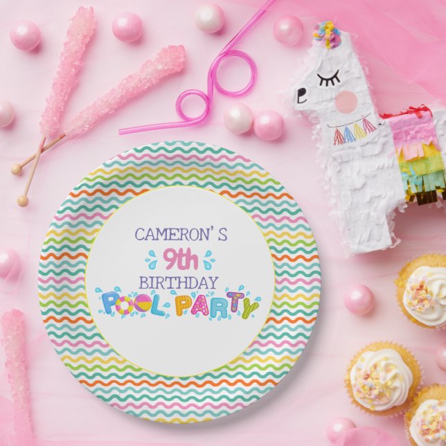 Colourful Splash Pool Party Beach Birthday Paper Plate (Party)