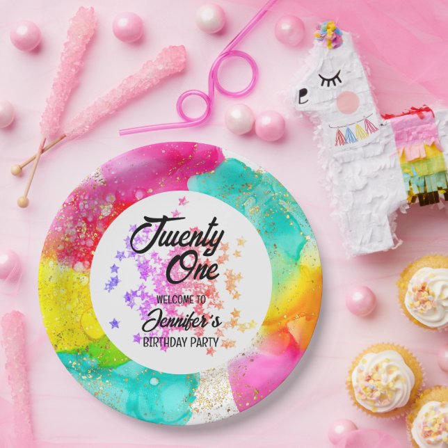 Colourful Splash Watercolor Birthday Paper Plate (Party)