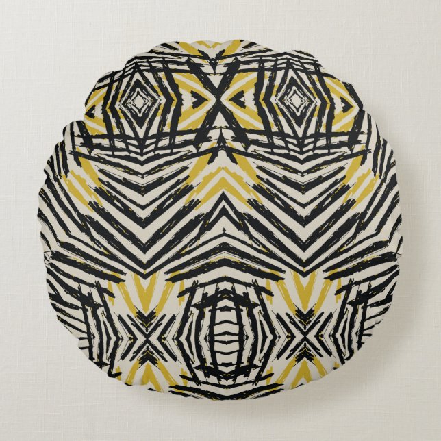 Colourful Splashes and Dynamic Lines Round Cushion (Front)