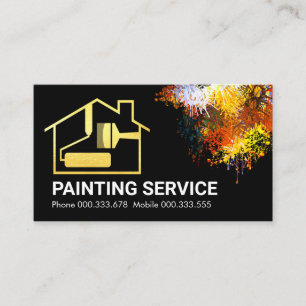 Colourful Splatter Gold Home Brush Painting Business Card